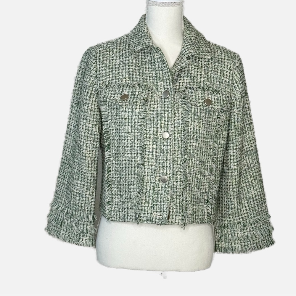 Chico’s Green Tweed Women's Cotton Blend Fully Lined Jacket